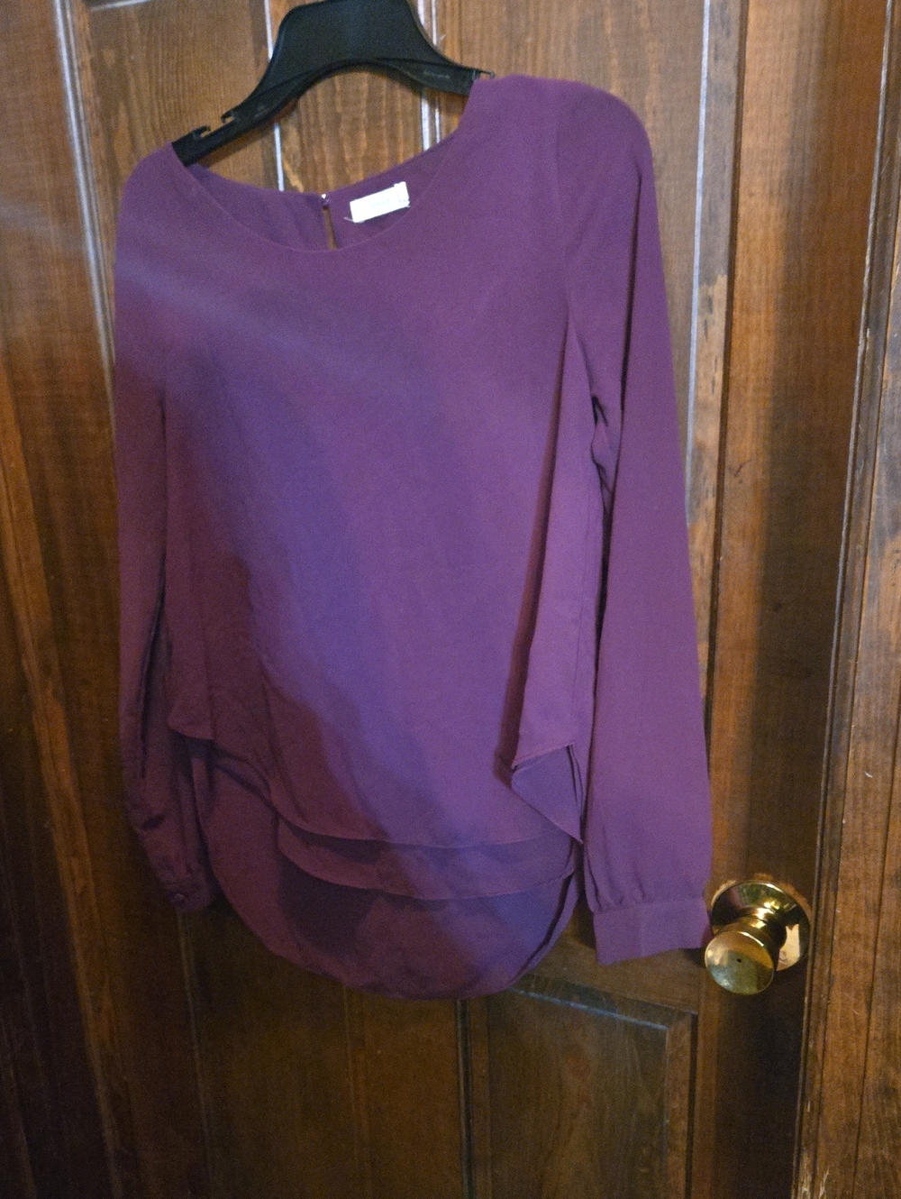 Lush Plum Layered Long-Sleeve Blouse